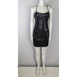 Sugar Poison Womens Dress Size Small Black Sequins Party Club Sexy Open Back